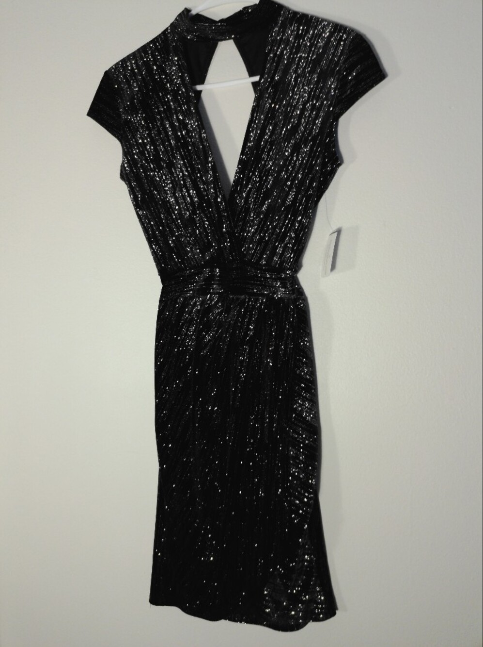 Windsor Black Metallic Sparkle V-Neck Midi Dress